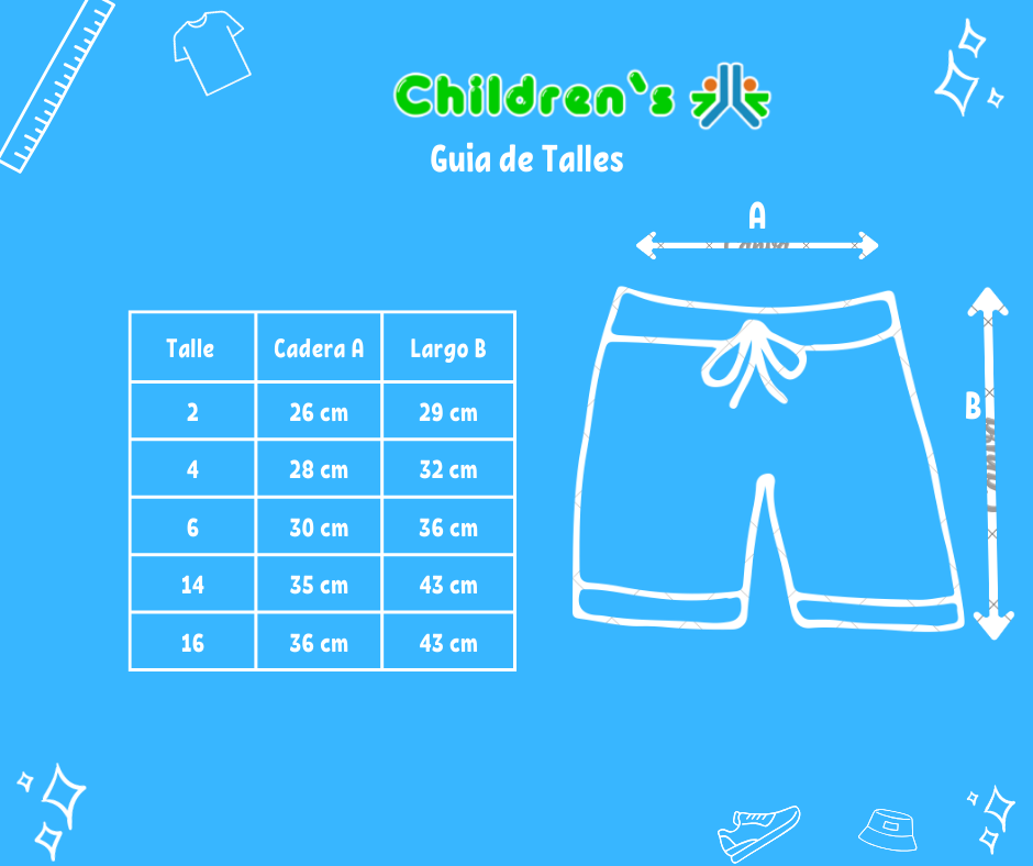 Tabla de talles — Short de Baño Microfibra Con Cintura Regulable y Bolsillos Laterales