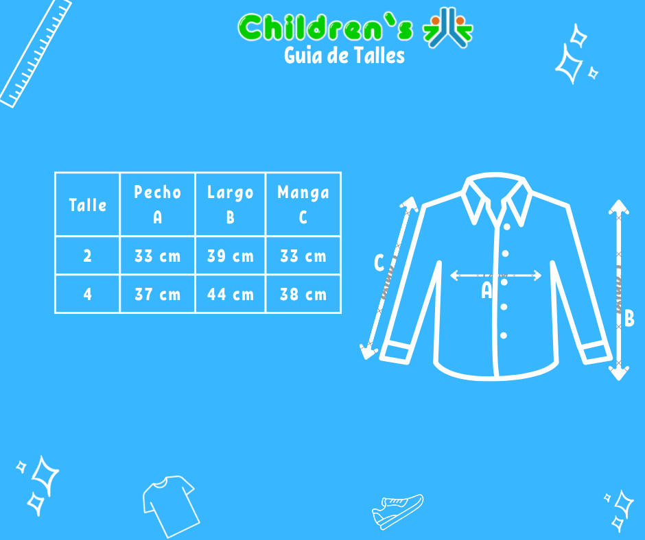 Tabla de talles — Camisa Manga Larga con Puños y cuellos contraste