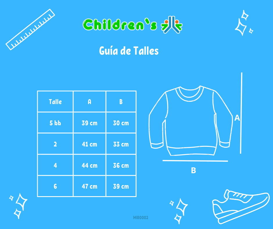 Tabla de talles — Buzo Friza con aplique Dinosaurio