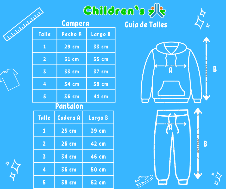Tabla de talles — Conjunto Plush Campera  Con Volados y Pantalon Sin Pie