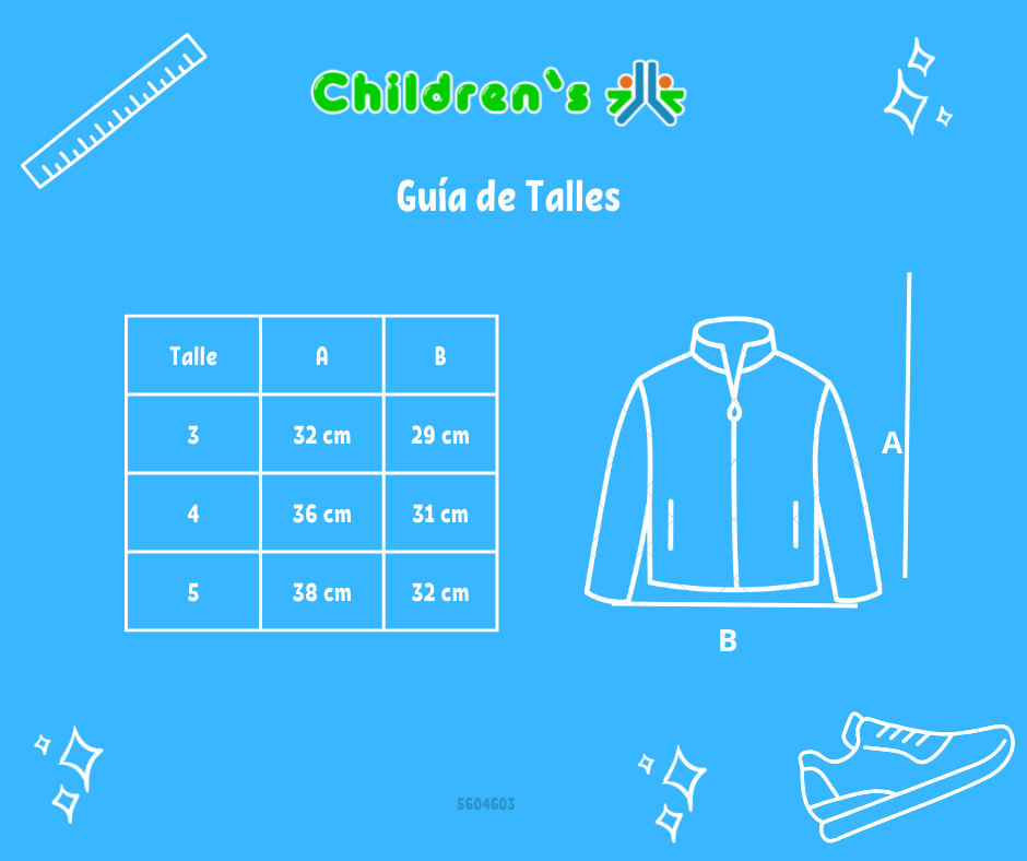 Tabla de talles — Campera Tejida con Cierre y capucha Bordado Corazones Chicos
