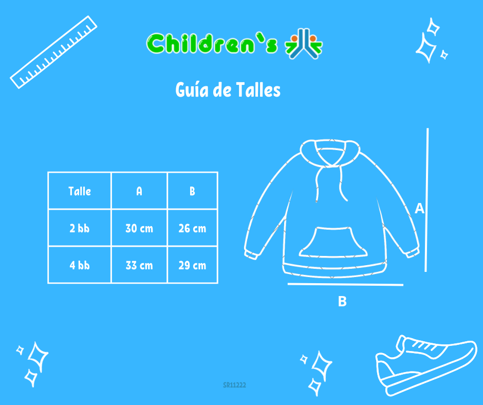 Tabla de talles — Buzo Frizado Estampado de Corazones con Capucha