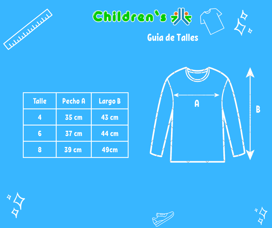 Tabla de talles — Buzo Frizado Soft con Capucha Estampado Letras