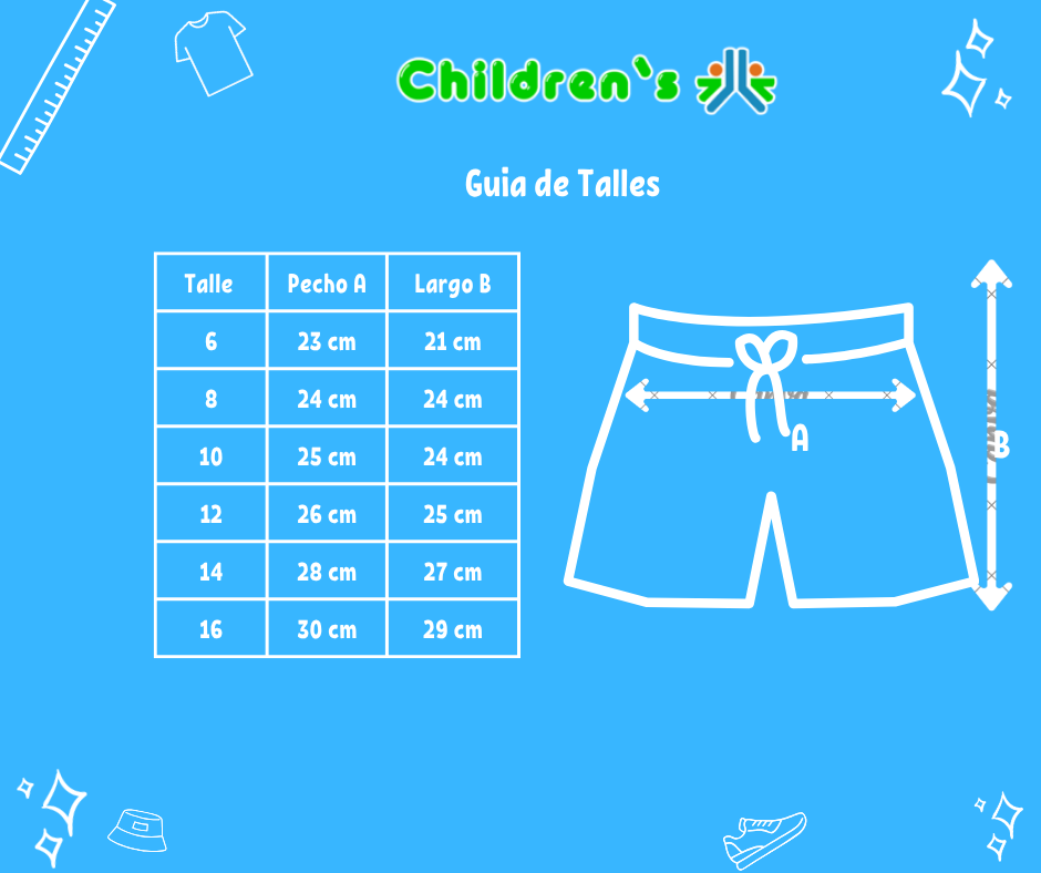 Tabla de talles — Short Algodon Rustico Bordado Con Elastico