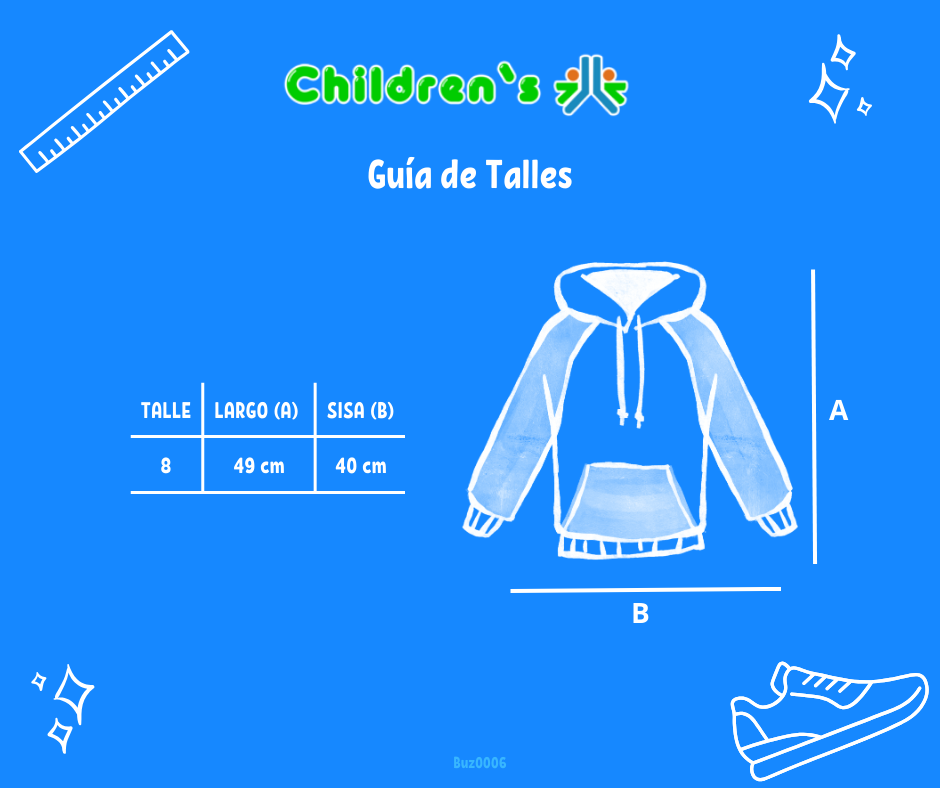Tabla de talles — Buzo  Frizado con Capucha Estampado Mickey Mouse