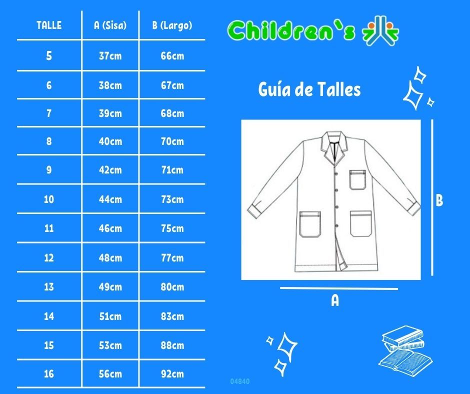 Tabla de talles — Guardapolvo 3 Tablas prendido atras