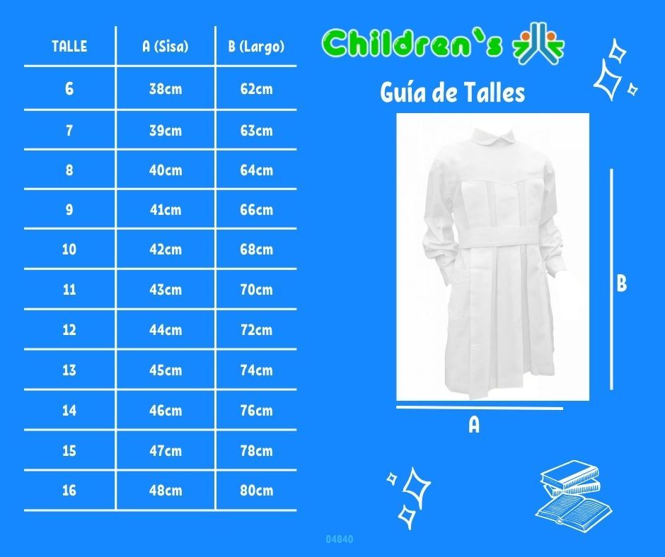 Tabla de talles — Guardapolvo DELANTAL TABLEADO ARCIEL