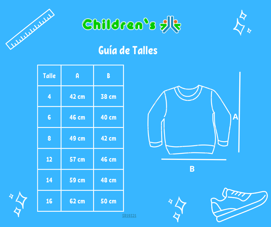 Tabla de talles — Buzo Frisa Estampado Buho Con Brillo