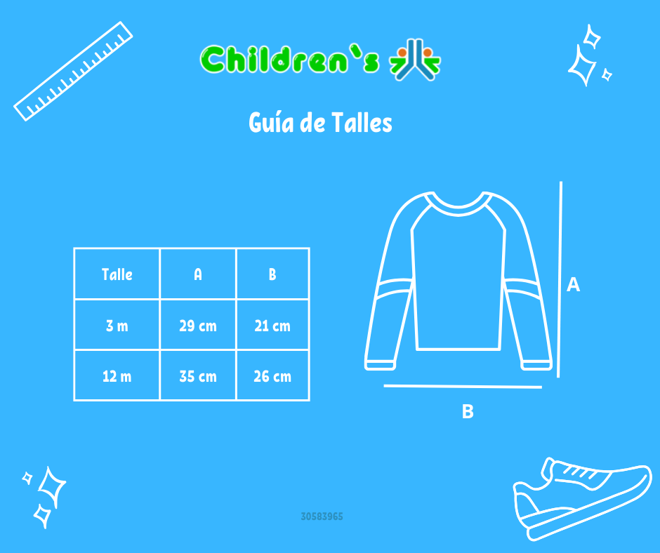 Tabla de talles — Remera Manga Larga con Moño Dorado