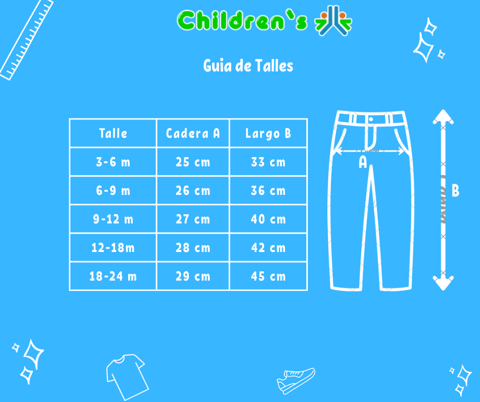 Tabla de talles — Pantalon Gabardina  Con Cintura Regulable